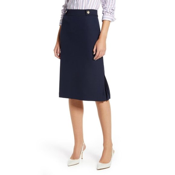 TOMMY HILFIGER Button Trim Pencil Skirt Navy Blue size 4 (runs large) - Picture 1 of 12